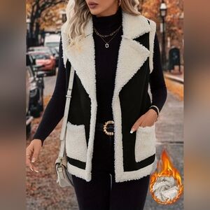 Women's Black and White Sherpa Vest